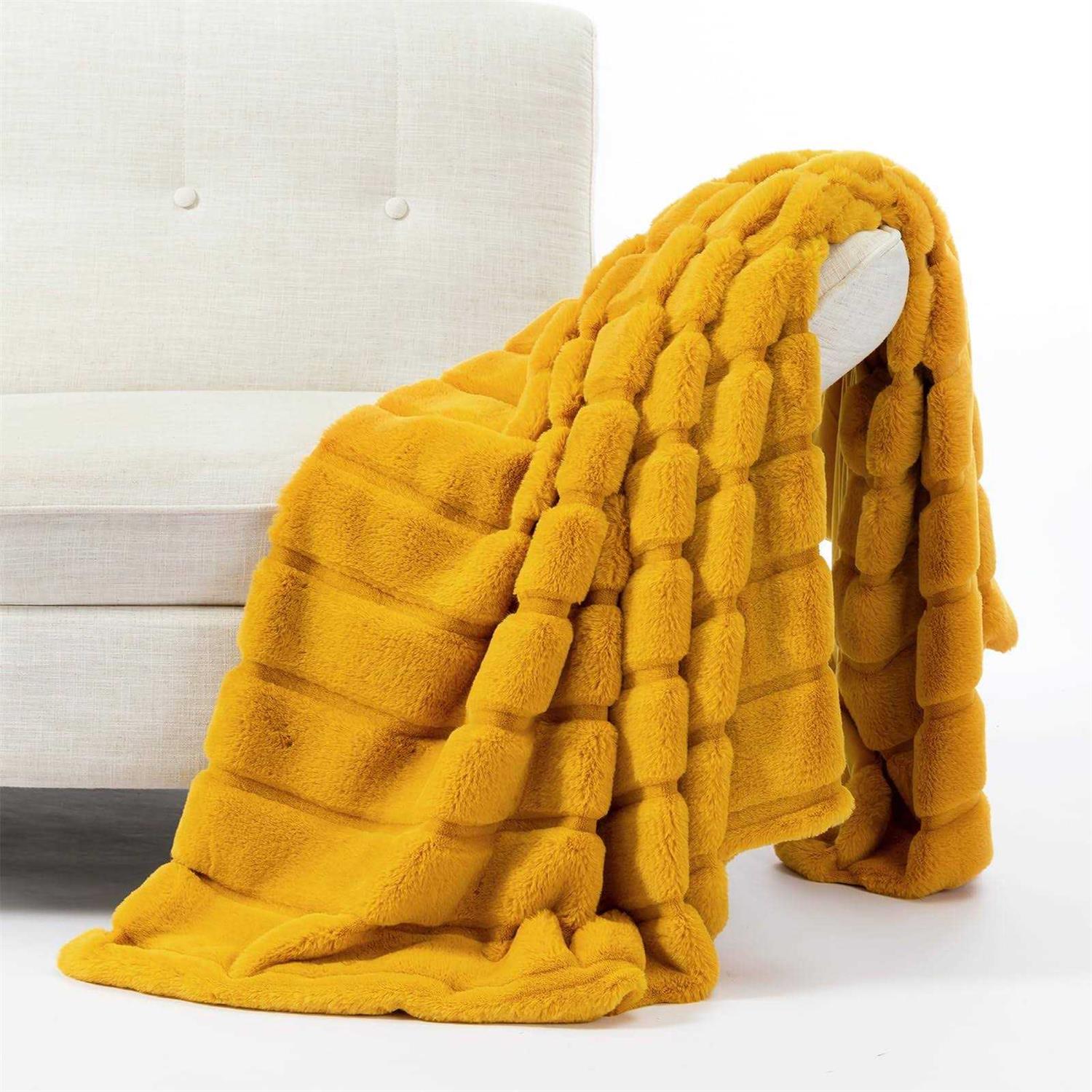 Cozy Bliss Luxury Super Soft Striped Faux Fur Throw Blanket for Couch, 60 inchx80 inch Beige, Warm Milky Plush Blanket for Sofa Bed Living Room - Image 3