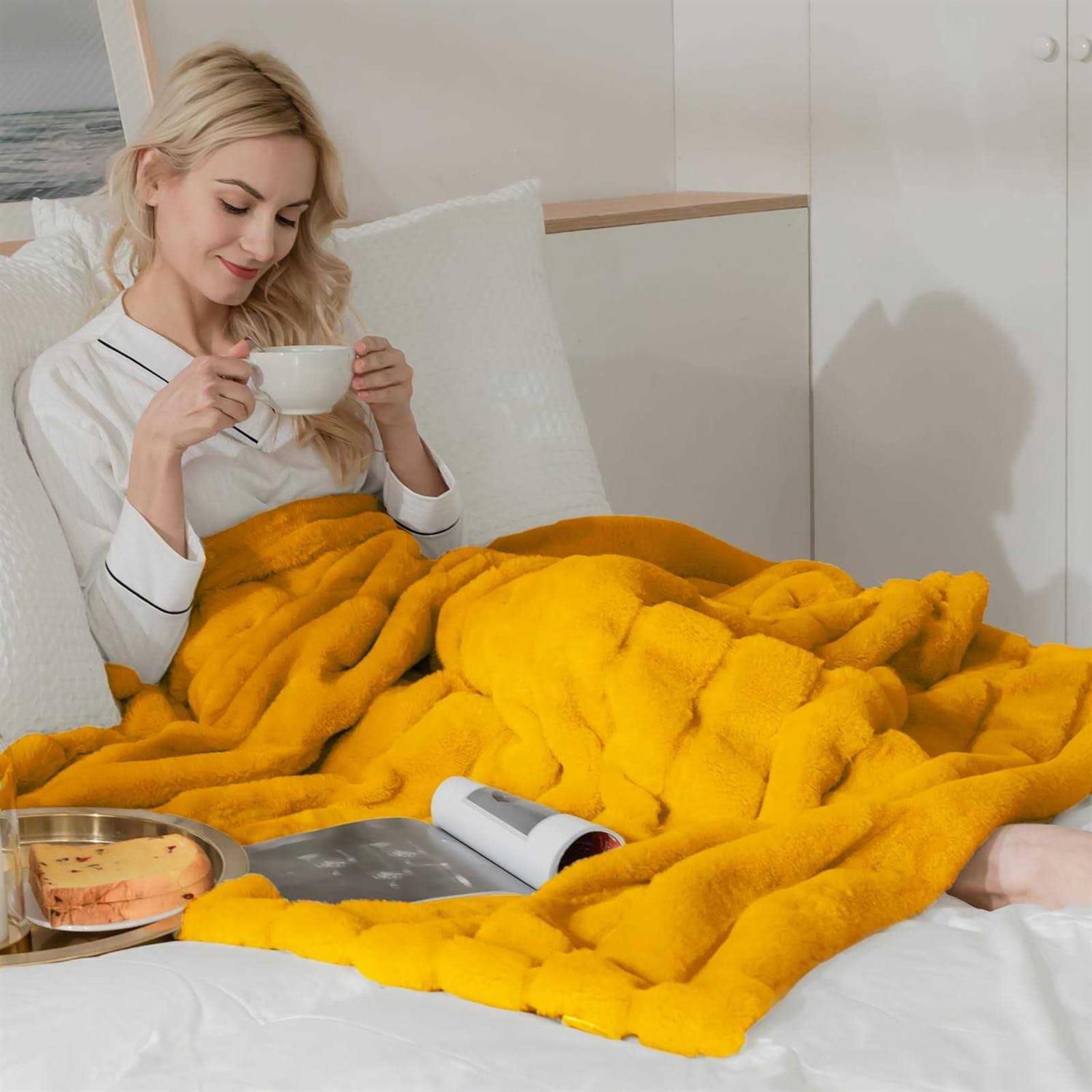 Cozy Bliss Luxury Super Soft Striped Faux Fur Throw Blanket for Couch, 60 inchx80 inch Beige, Warm Milky Plush Blanket for Sofa Bed Living Room - Image 4