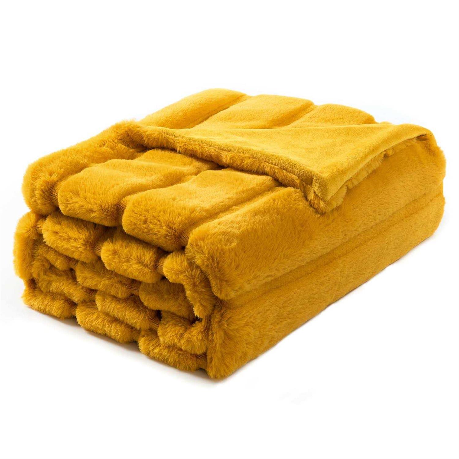 Cozy Bliss Luxury Super Soft Striped Faux Fur Throw Blanket for Couch, 60 inchx80 inch Beige, Warm Milky Plush Blanket for Sofa Bed Living Room - Image 5