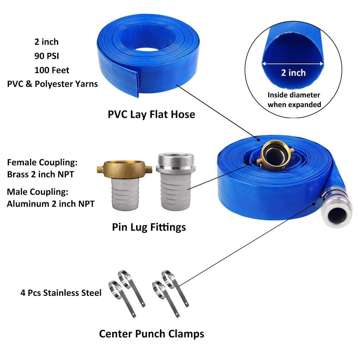 Eastrans Blue PVC Backwash Hose for Swimming Pools, Heavy Duty Discharge Hose Reinforced Pool Drain Hose with Aluminum Camlock C and E Fittings - Image 3