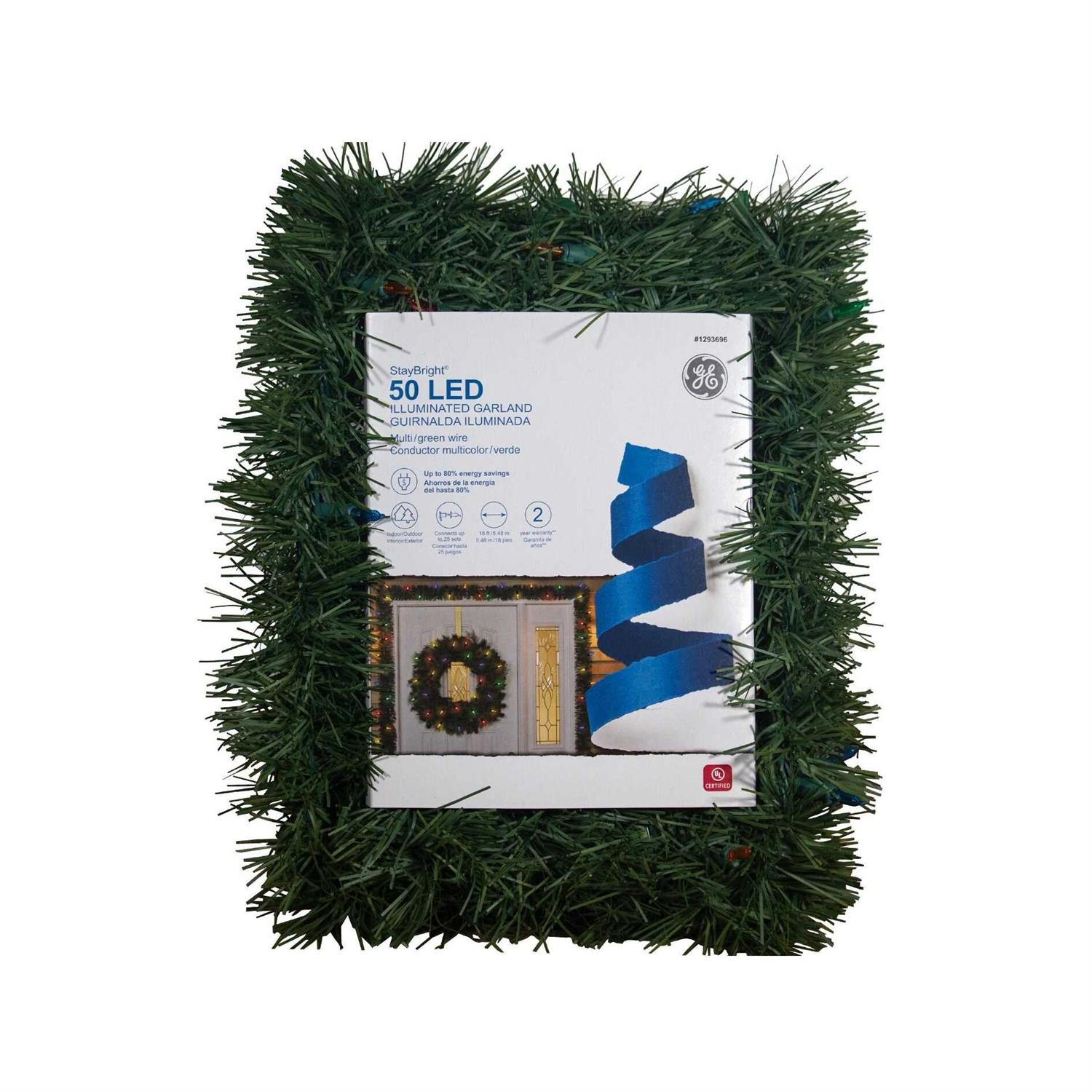 GE Indoor or Outdoor Pre-lit Electrical Outlet Pine Garland with LED Lights 84825LO - Image 4
